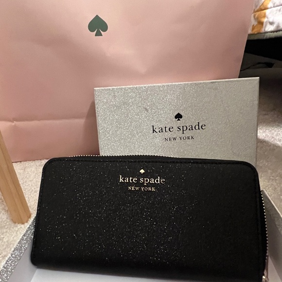 Kate Spade ♠️ black wallet, glitter with gold detail Christmas gift New Years - Picture 5 of 16